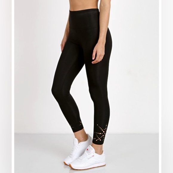 Beyond Yoga Pants - Beyond Yoga Knit Down High Wasited Midi Legging Black- Small